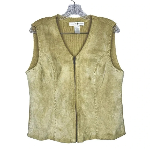 Vintage Preswick Western Leather Wool Vest Full Zip Braided Small Beige Knit - Picture 1 of 6